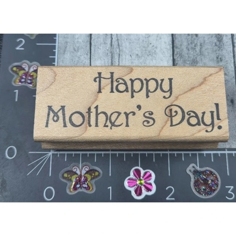 The Stamp Pad Happy Mother's Day! Fancy Script Rubber Stamp Wood #G56